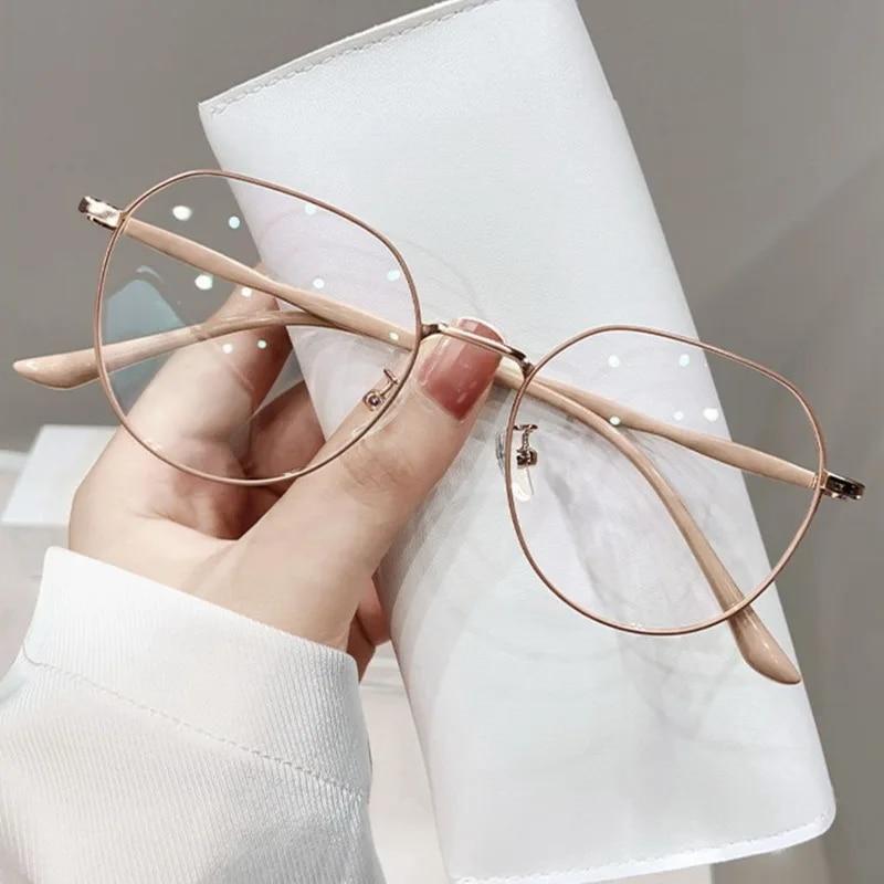 Round Metal Anti Blue Light Transparent Anti-Radiation Glasses Women Glasses Eyeglasses Computer Goggles Eyewear Glitter Frame