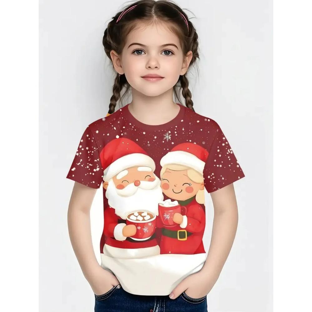 Cute Santa Claus Children's T-Shirt Christmas 3D Print Girl Short Sleeve T-Shirt Holiday Boys Clothes O-Neck Tees Tops Clothing