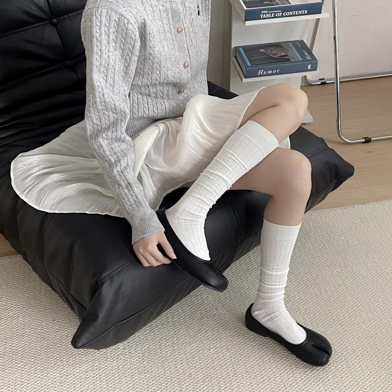 Cotton Split Toe Socks Two Toe Mid-Calf Socks Calf Socks Autumn Winter Vertical Strips Japanese Tabi Socks Clogs Socks