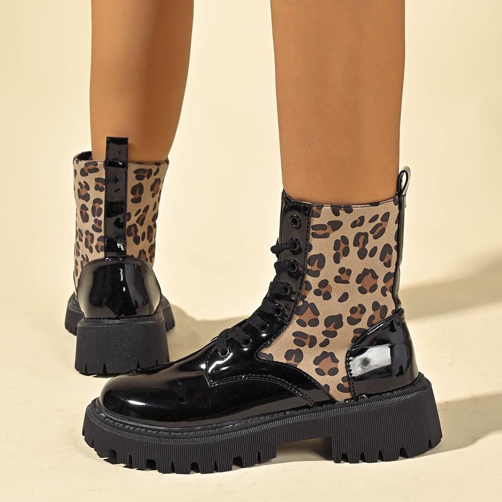 2026 Lace Up Boots Women Leopard Mid Calf Boots Designer Shoes Comfortable Casual Mid Calf Boots Women Shoes for Women