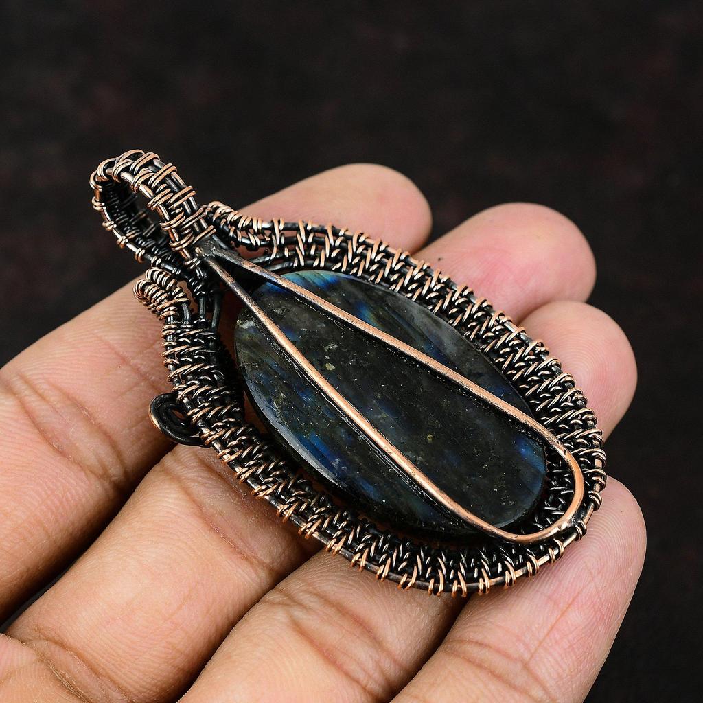 Labradorit Kupfer Anhänger Kupferdraht umwickelter Edelsteinanhänger Handgefertigter Einzigartiger Schmuck Geschenk für Sie Labradorit Kupferschmuck Hochzeitsgeschenk