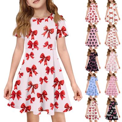 Girl Summer Dress Color & Print Short Sleeve Dress With Pocket Casual Dress Shorts Sleeve Party Dress Easter Day