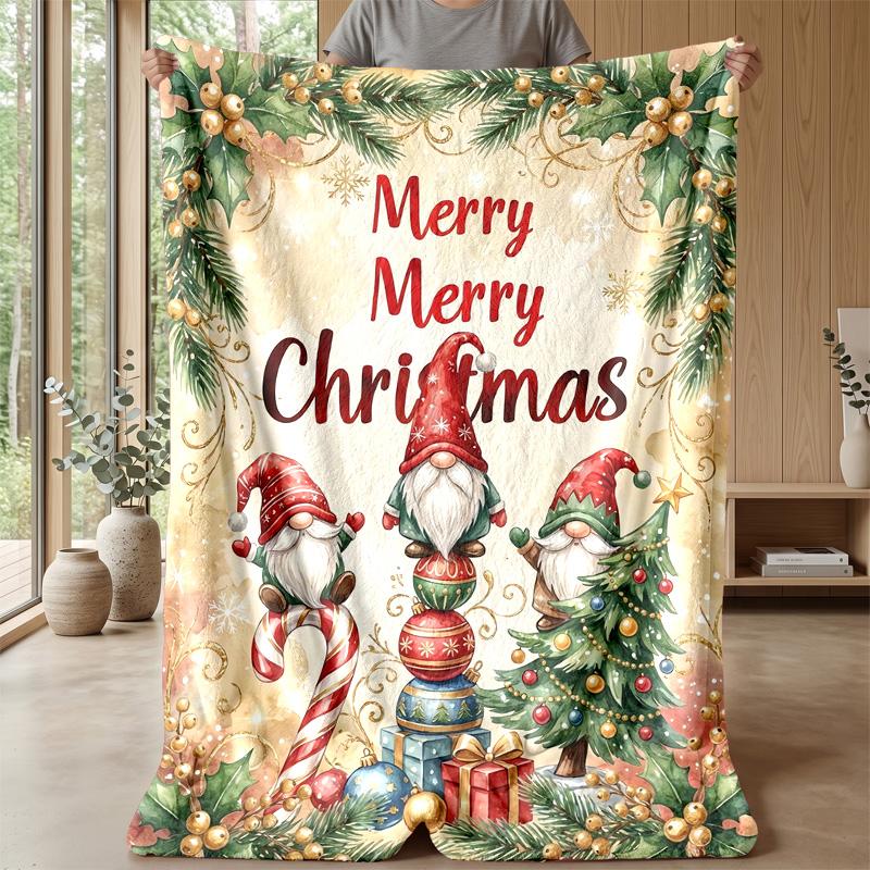 Merry Christmas Gnome Theme Blanket Lightweight Warm Flannel Blanket Decorative Throw Blanket for Home Decoration