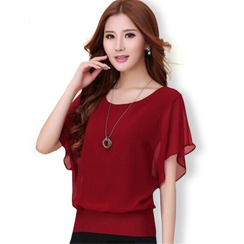 Luxurious Plus Size Chiffon Blouse With Elegant Ruffle Batwing Short Sleeves