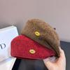 Womens Vintage Irregular Beret Ankle Red Bow Painter Hat Winter