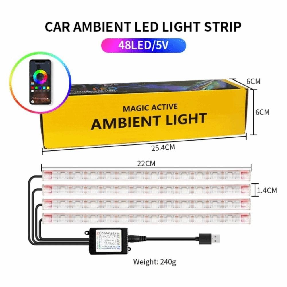 

С USB Автомобильная Внутренняя Подсветка Неон 48 LED Автомобильные Декоративные Огни для Интерьера 48 USB-App control
