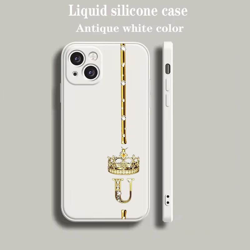 Luxury Color Phone Case For iPhone 18 15 14 13 12 mini 11 Pro Max XS X XR SE 7 8 Plus soft Beige Cover Diamond Crown Letter Letters