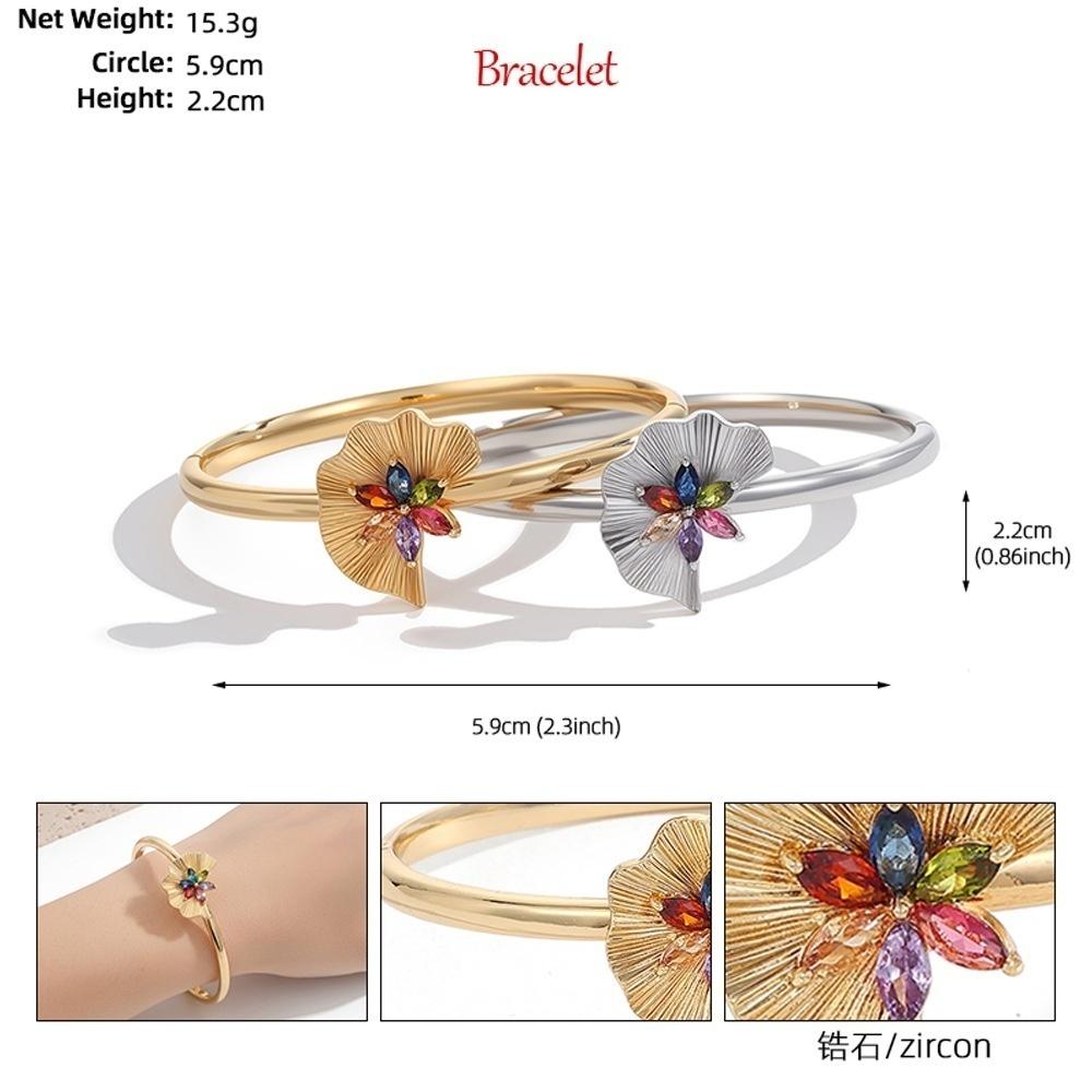 Women's Colored Diamond Copper Bracelet with Inlaid Zircon Flower Texture Bangle for Party Jewelry Gifts