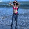 Art test swimsuit Bikini rose red bikini steel tray small chest gathering sexy three-point photo