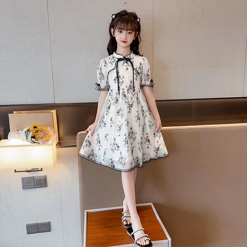 Girls Dress Summer Vintage Qipao Dress Ink Painted Children's Princess Dress Summer Flower Girl Dresses
