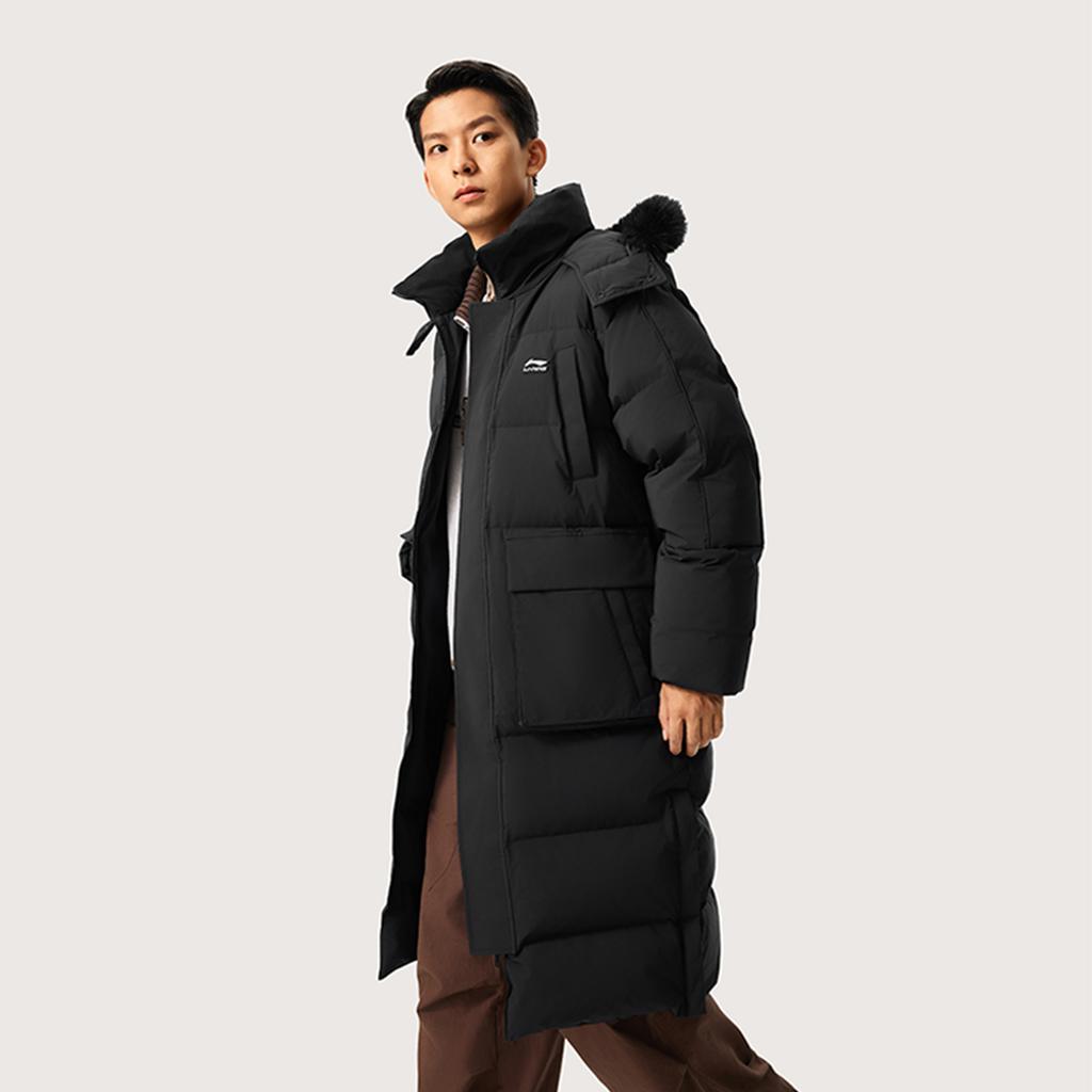Li Ning Sports Trend Series Warm Hooded Long Comfortable Versatile Down Jacket Unisex Outerwear Black AYMU177-1
