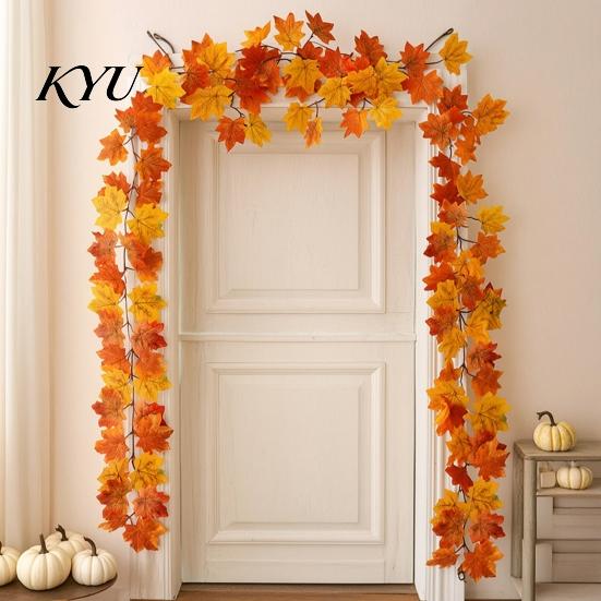 Thanksgiving Home Decor Artificial Fall Maple Leaf Garland, Autumn Foliage Hanging Vine, Harvest Party Decorations Reusable for Fireplace Staircase
