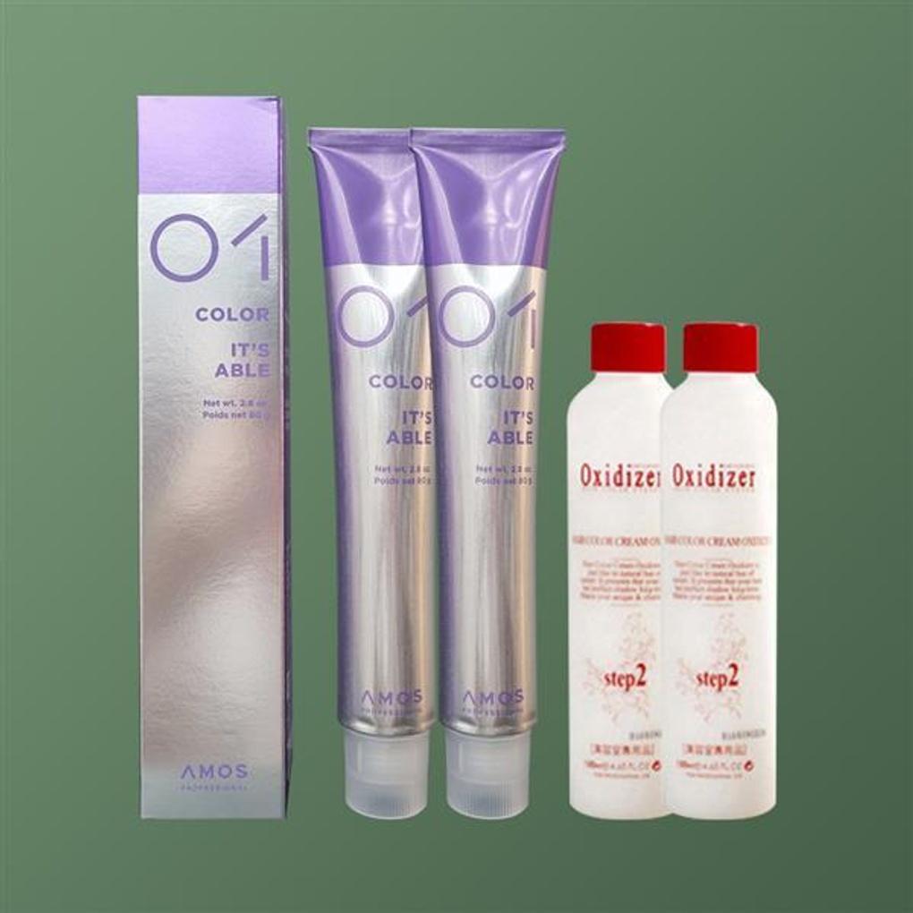 Amos It's Able Fine Green Hair Dye x2 + Oxidizer x2