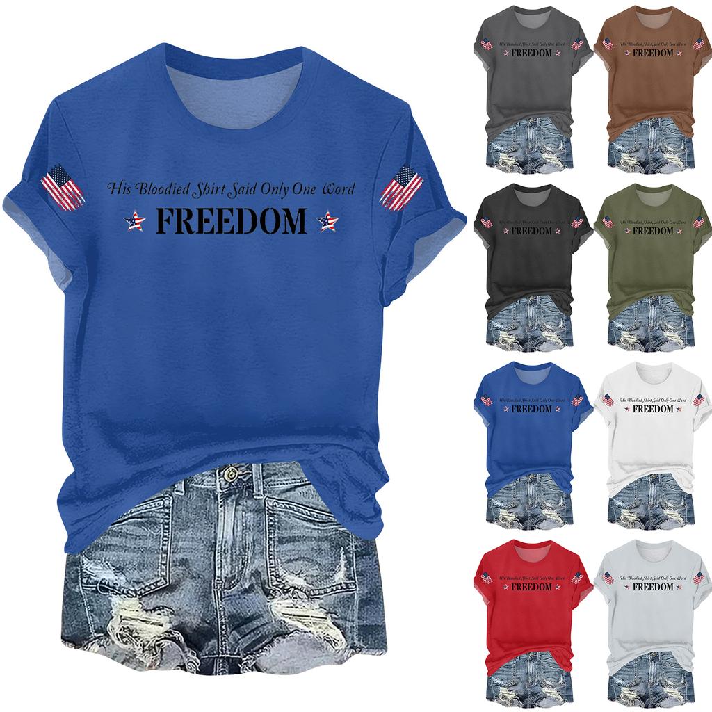 Women's Casual Printed T-shirt Round Neck Pullover Short Sleeve Top