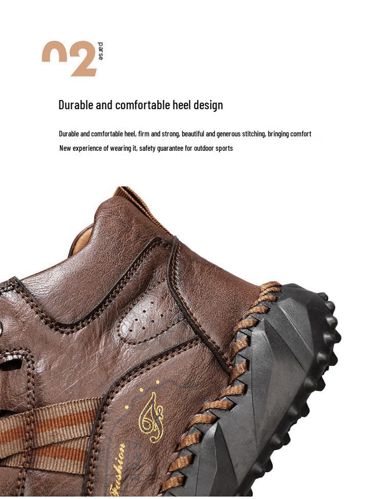 Italian Brand High-Grade Genuine Leather Men's Fleece-Lined High-Top Casual Sports Shoes