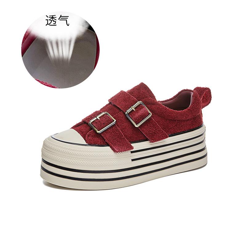 

Новые туфли на липучке 2025 весна повседневные кожаные маленькие белые туфли женские на платформе с увеличением высоты женская обувь модные одинарные туфли женские 40