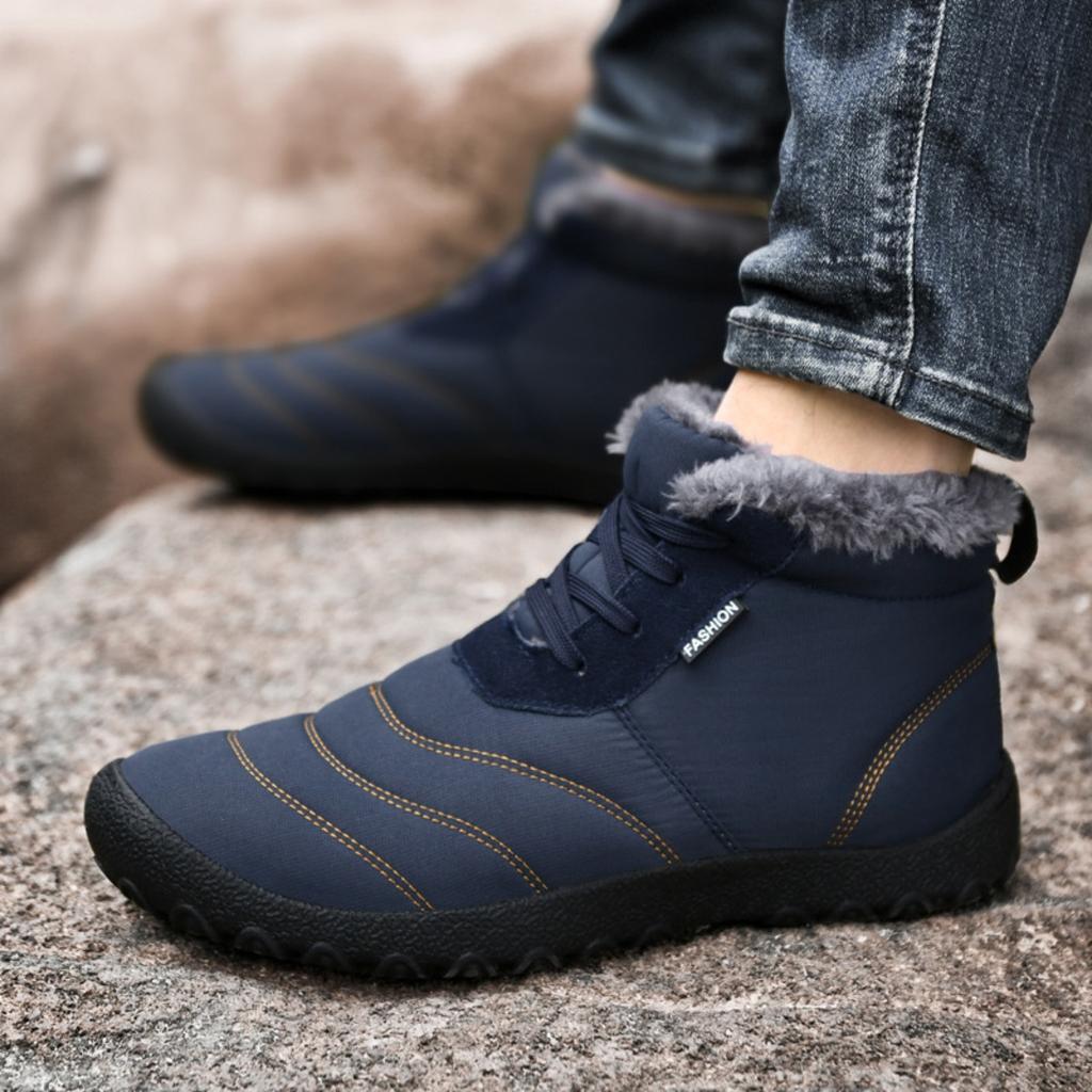 Winter Cotton Boots, Warm and Thick, Plus Size Cotton Shoes with Soft Soles, Men's Mid Top Snow Boots