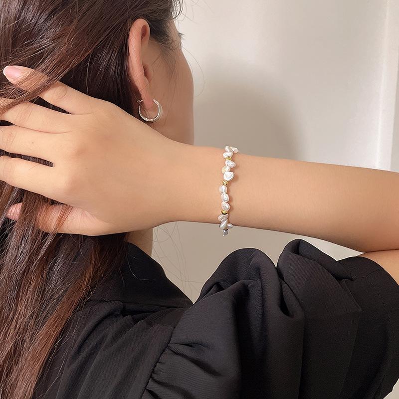 Fashion Jewelry Baroque Freshwater Pearl Bracelet for Ladies Plated Beaded 925 Sterling Silver Bracelet Chain Jewelry