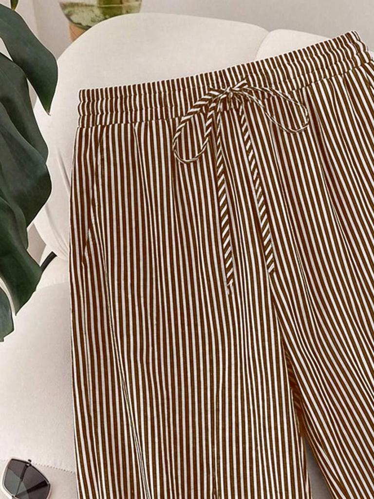 2026 Spring/Summer Plus Size Striped Beach Pants for Women - European & American Style