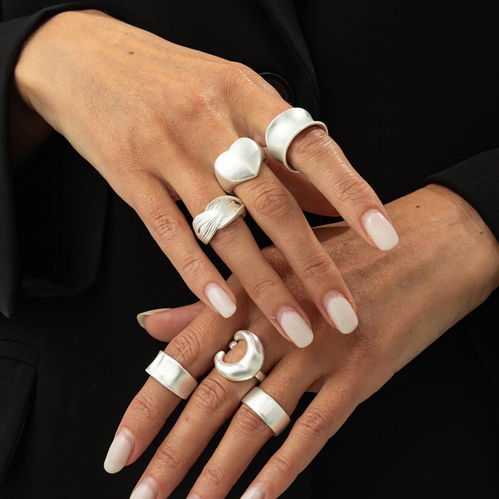 Matte Matte Love Wide Edge Ring Female, Metal Folded Matte Open Ring Index Finger Ring