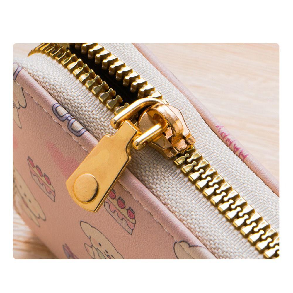 Cute Cartoon Print Mini Short Wallet Multi-slot PU Leather Organ Card Holder Lightweight Zipper Students Coin Purse