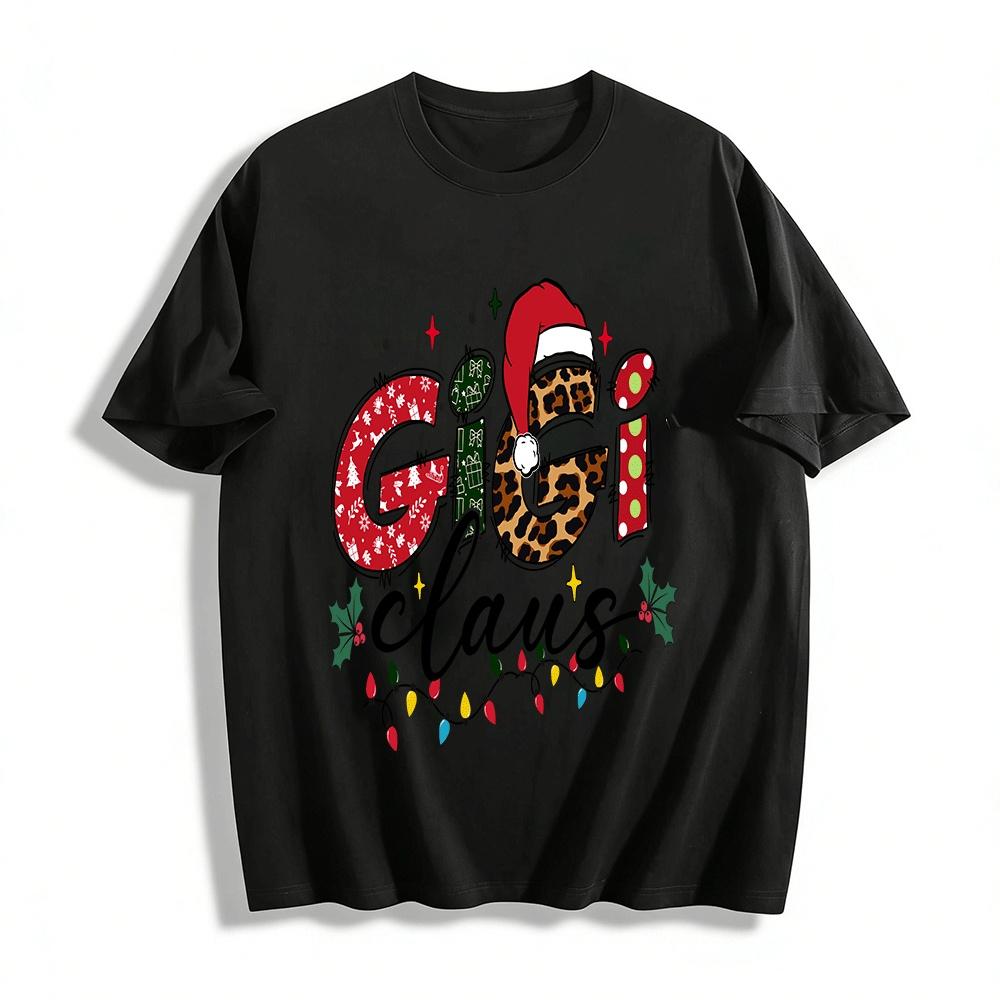 Christmas Themed Leopard Print GiGi Claus Casual Top Pure cotton T-shirt XXS