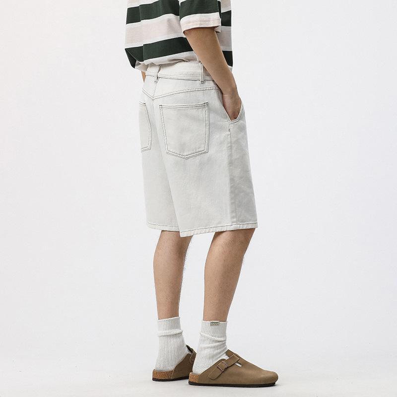 Casual Wide-leg Denim Shorts Men's Thin Summer New Loose Straight White Five-point Pants