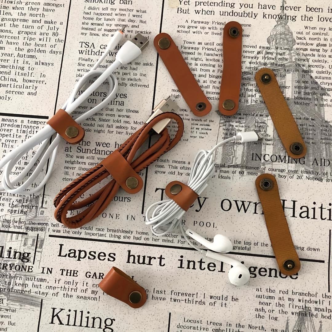 

Data Cable Tie - Wire Storage Buckle - Earphone Wrap Wire - Handmade Nail Knob - Faux Leather Wire Wrapper 8pcs
