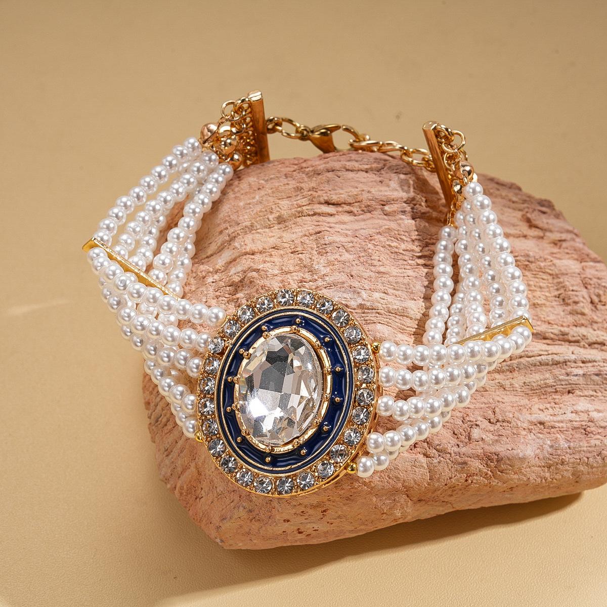 Multi-layer imitation pearl beaded diamond oval necklace niche item jewelry