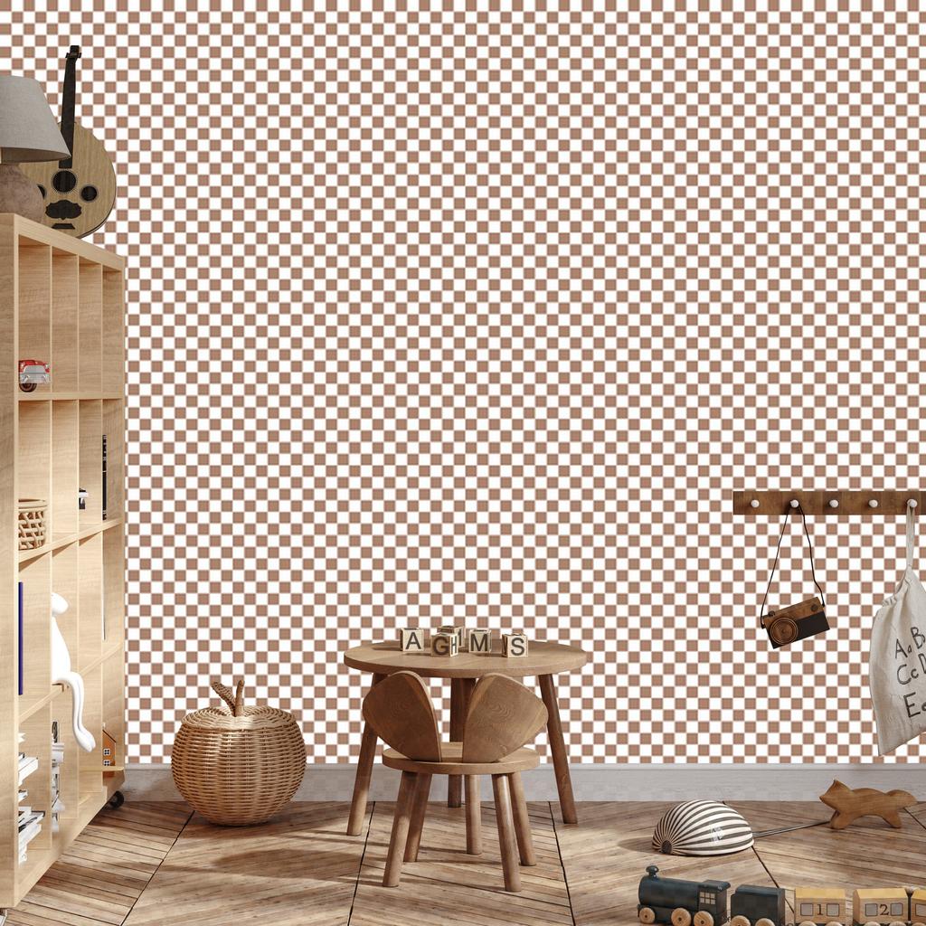 Checkerboard Wallpaper Beige, White and Orange for Living Room and Bedroom 50x1000