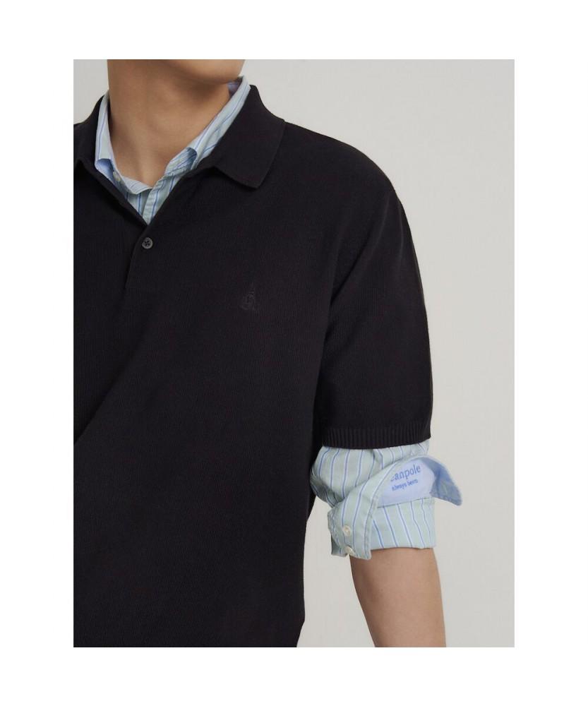 Binpolmen Cotton Silk Collared Neck Knit Black