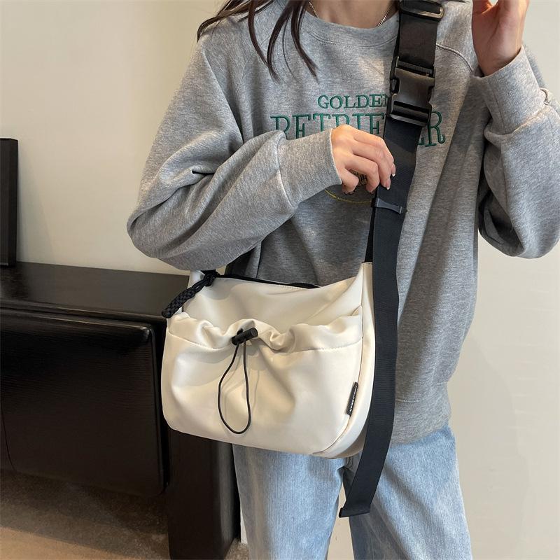 Specially for Solid Color Oxford Fabric Crossbody Bag Casual Cloth Bag Drawstring Wide Shoulder Strap Shoulder Bag