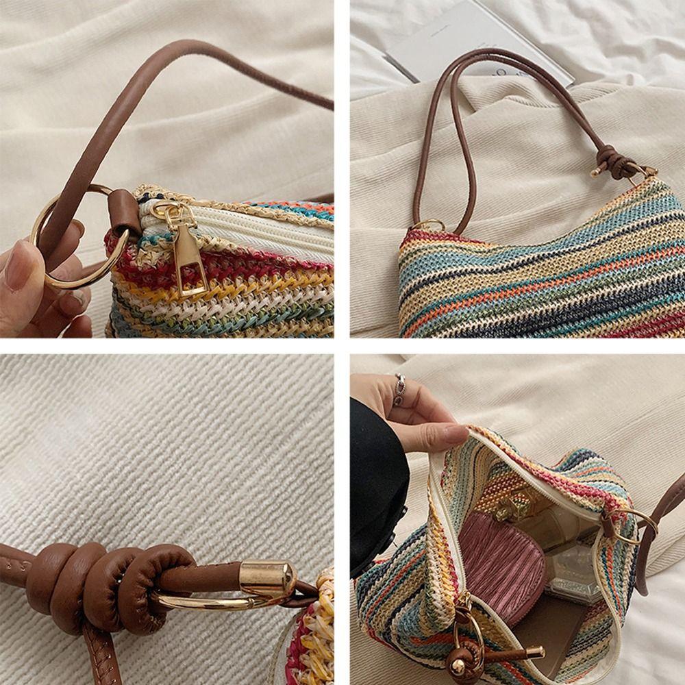 Fashion Women Summer Bohemian Straw Bag Woven Beach Crossbody Bag Shoulder Messenger Bag Girls Handbags Straw Bag Gifts