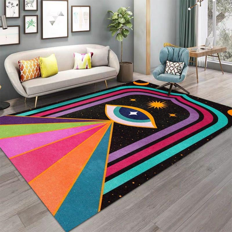 Vibrant 3D Area Rug Psychedelic Eye Mystical Third Eye Carpet for Living Room Bedroom Hallway Eye-Catching Rainbow Colors Decor