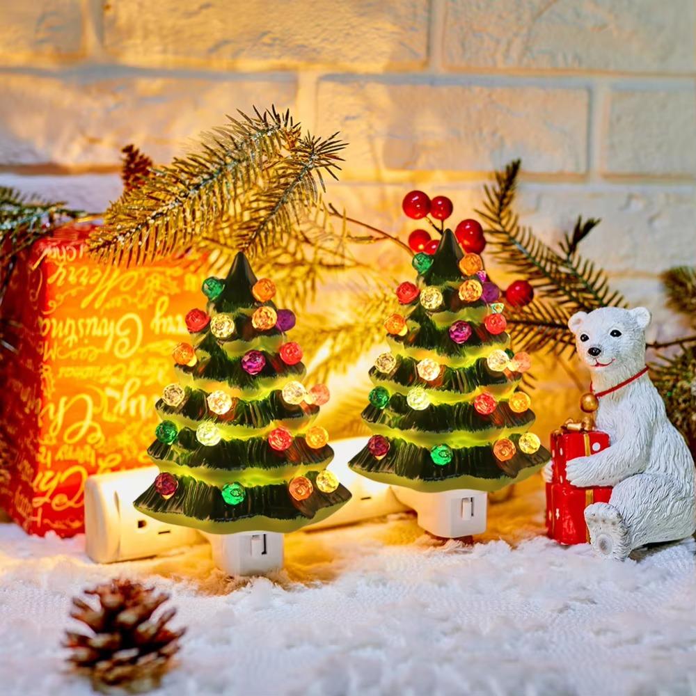 US Plug Christmas Tree Night Light Resin Bedside Lamp Christmas Mood Light  Study