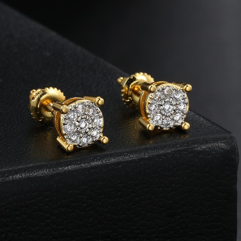 6mm Round Stud Earrings For Men Women AAA+ Cubic Zirconia Gold Color Ear Piercing Hip Hop Rock Jewelry Dropshipping OHE173