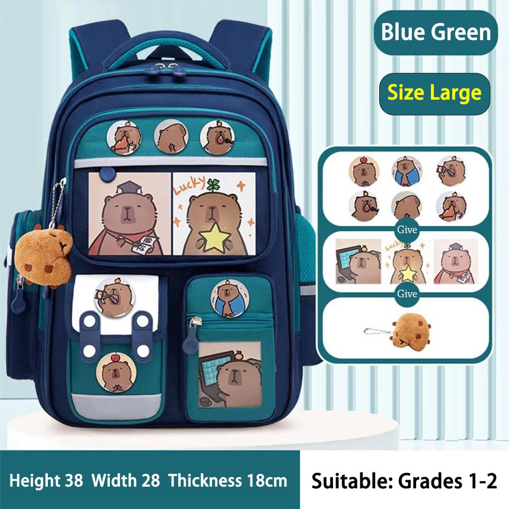 Capybara Water-Proof Backpack - Large Multi-Compartment with Lumbar Support Belt Cute Orthopedic School Bag for Teens Girls Boys