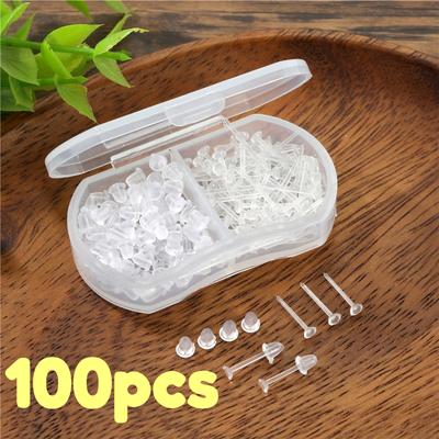 100pcs Earrings Clear Plastic Earring Studs Mini Anti Allergic Simple Resin Stud Earring for Ear Infection New Piercing Ear DIY