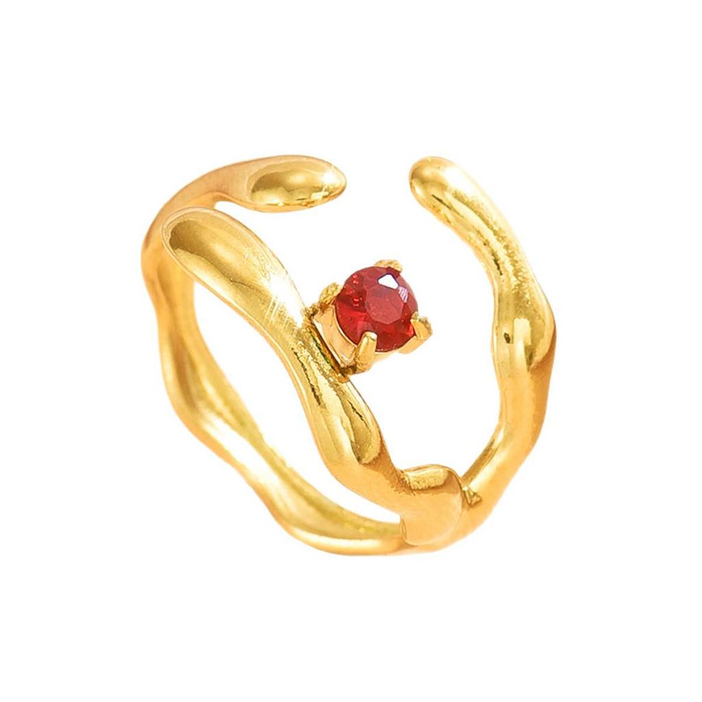 Women's European Retro Baroque Three-Prong Open Ring with Colorful Diamond Inlay, Stainless Steel, Unique Shape
