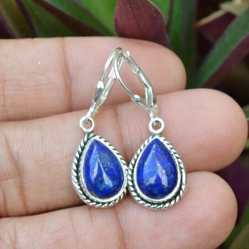 Lapis Lazuli Earrings Pear Gemstone, Gemstone Earrings, Sterling Silver Earrings