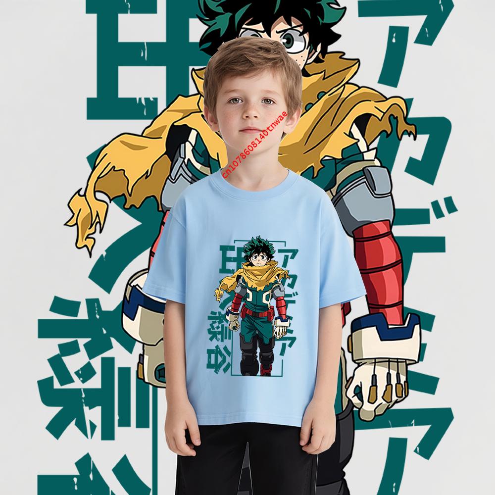 Kids  Tshirt Mha Midoriya Print Anime Cartoon Tops for Boys Girls 100-160cm Casual Tee Children Clothing