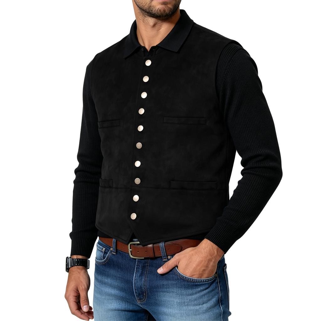 Męska Vintage Zamszowa Kamizelka Biznesowa Casual Slim Fit Zapinana na Guziki Lekka Odzież Wierzchnia Odpowiednia do Warstwowego Ubierania