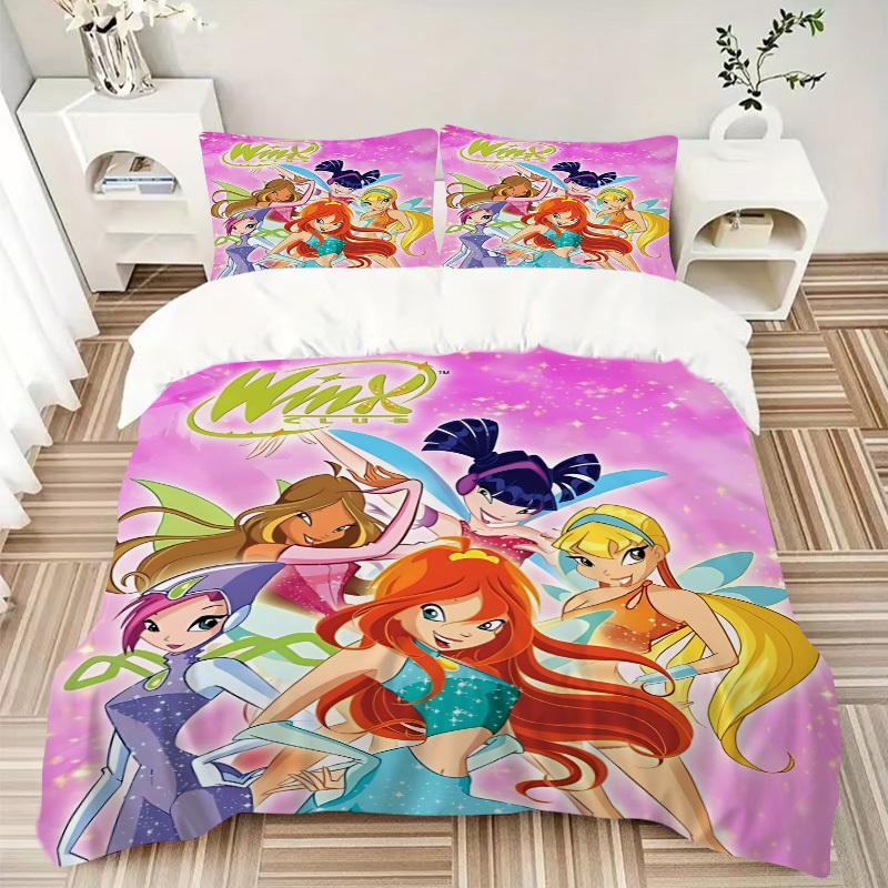 3pcs Winx Club Duvet Cover Set, 1 Duvet Cover + 2 Pillowcases (No Insert), High-Definition Print, Home & Dorm Set Yy251208017