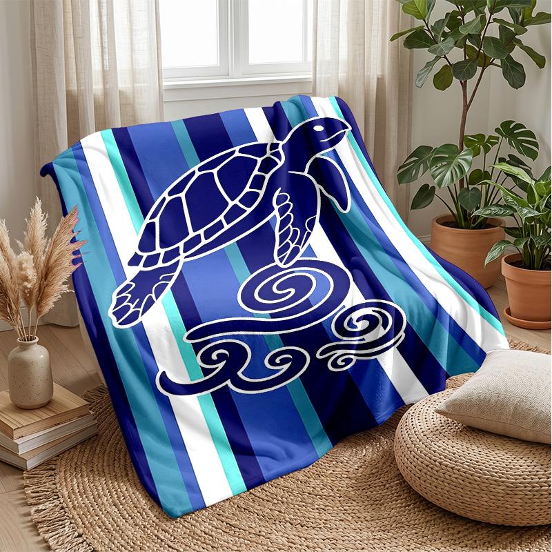 Oceanic Turtle Journey Theme Blanket Lightweight Warm Flannel Blanket Decorative Throw Blanket for Home Decoration