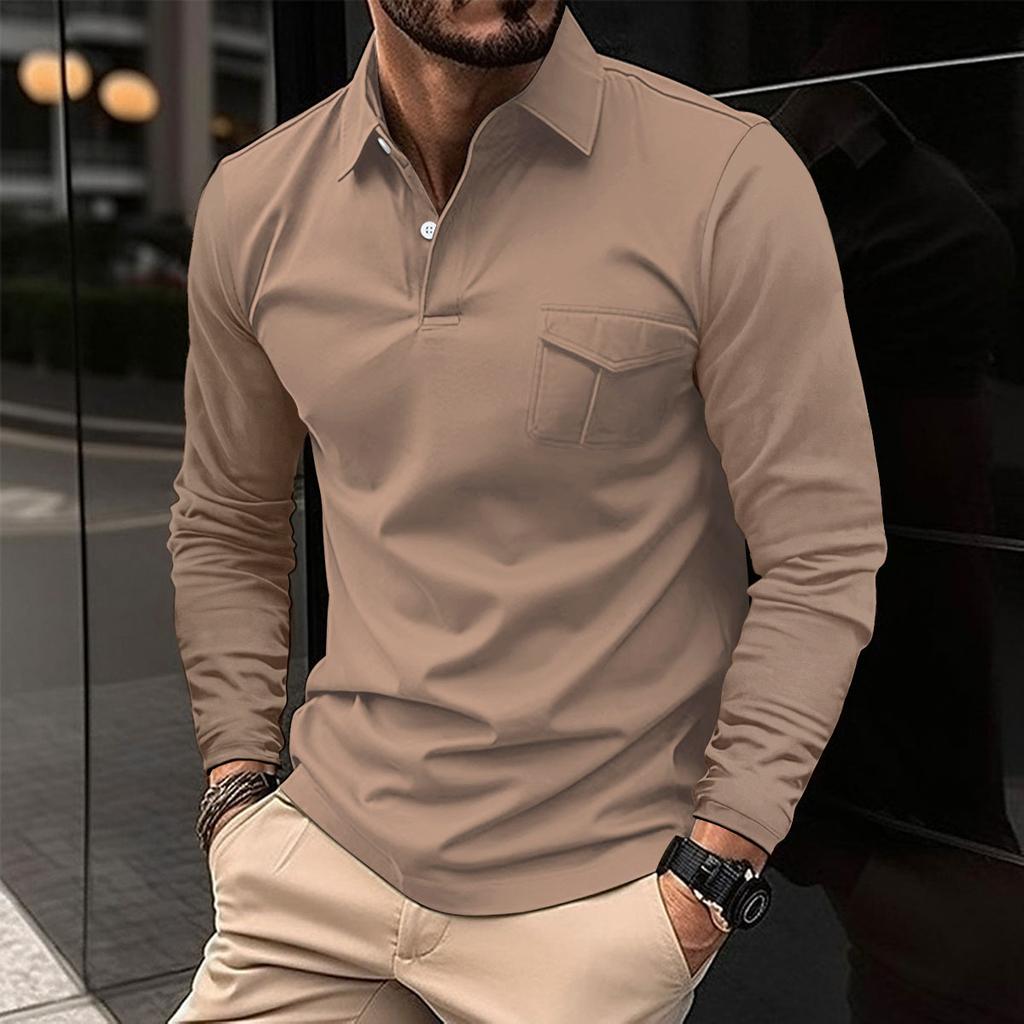 Autumn And Winter New Sports Polo Shirt Men's Long-sleeved Casual Lapel Polo Shirt Solid Color Pocket T-shirt