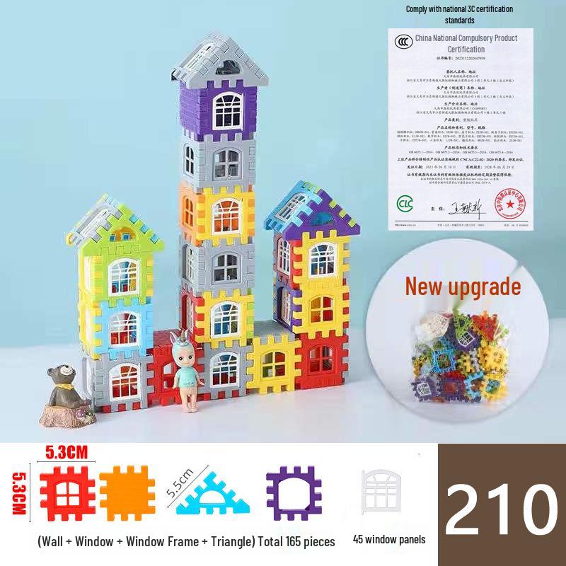 Large Kindergarten Building Blocks with Windows for Boys and Girls - Plastic Interlocking House Assembly Toy