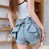 Women's Sexy Denim Shorts Y2K Petite High Waisted Hip Lifting Shorts with Personality 3D Bow Detail Slim Summer Pants