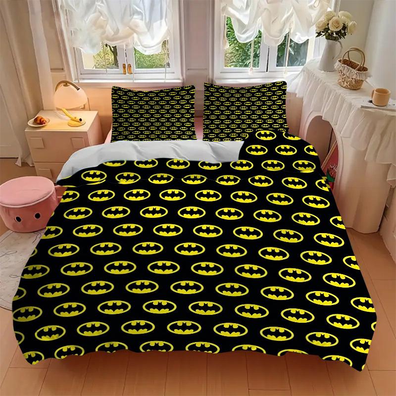 3pcs Batman Signal Bedding Set, Soft Polyester Duvet Cover and Pillowcases Machine Washable Seasons All Suitable & Guest Room Decor258