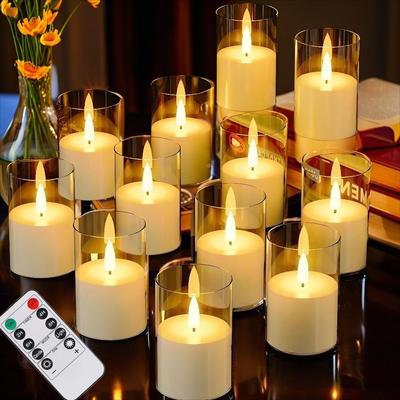 Paquete de 6/12 Velas LED Parpadeantes Sin Llama con Temporizador de 2/4/6/8H, Mando a Distancia, Funciona con Pilas, Velas Pequeñas de Pilar y Votivas, Decoración para el Hogar