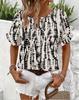 European and American Style New Loose Printing Short-sleeved Shirt Women's V-neck Casual Top Fashionable and Versatile